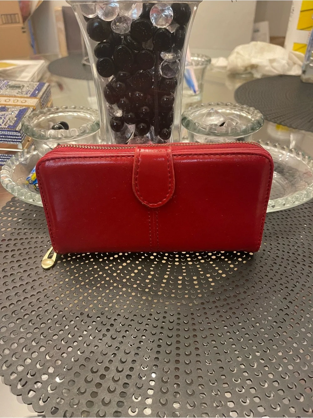 Red Women’s Zip-Around Wallet with Snap Closure